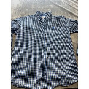 Cinch Mens‎ L Plaid Long Sleeve Button Down Western Shirt Blue Black